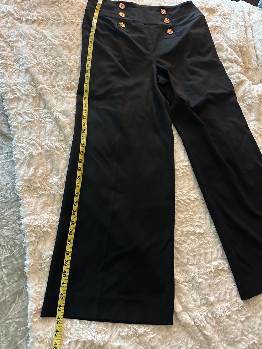 Ralph Lauren Womens Black High Waisted Sailor Gold Button Wide Leg Pants Size 14 - Picture 7 of 8